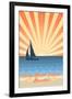 Long Beach Island, New Jersey - Beach Scene with Rays and Sailboat-Lantern Press-Framed Art Print