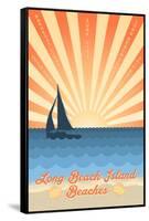 Long Beach Island, New Jersey - Beach Scene with Rays and Sailboat-Lantern Press-Framed Stretched Canvas