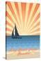 Long Beach Island, New Jersey - Beach Scene with Rays and Sailboat-Lantern Press-Stretched Canvas