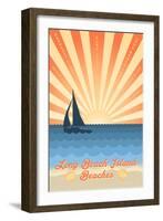 Long Beach Island, New Jersey - Beach Scene with Rays and Sailboat-Lantern Press-Framed Art Print