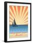Long Beach Island, New Jersey - Beach Scene with Rays and Sailboat-Lantern Press-Framed Art Print