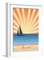 Long Beach Island, New Jersey - Beach Scene with Rays and Sailboat-Lantern Press-Framed Art Print