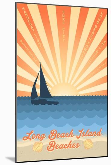 Long Beach Island, New Jersey - Beach Scene with Rays and Sailboat-Lantern Press-Mounted Art Print