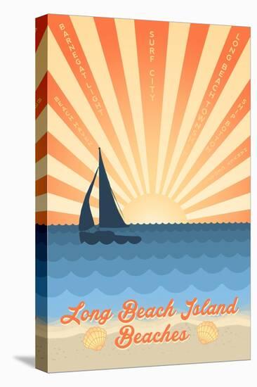Long Beach Island, New Jersey - Beach Scene with Rays and Sailboat-Lantern Press-Stretched Canvas