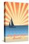 Long Beach Island, New Jersey - Beach Scene with Rays and Sailboat-Lantern Press-Stretched Canvas