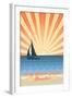 Long Beach Island, New Jersey - Beach Scene with Rays and Sailboat-Lantern Press-Framed Art Print