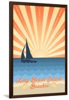 Long Beach Island, New Jersey - Beach Scene with Rays and Sailboat-Lantern Press-Framed Art Print