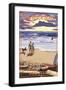 Long Beach Island, New Jersey - Beach Walk and Surfers-Lantern Press-Framed Art Print