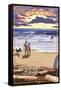 Long Beach Island, New Jersey - Beach Walk and Surfers-Lantern Press-Framed Stretched Canvas