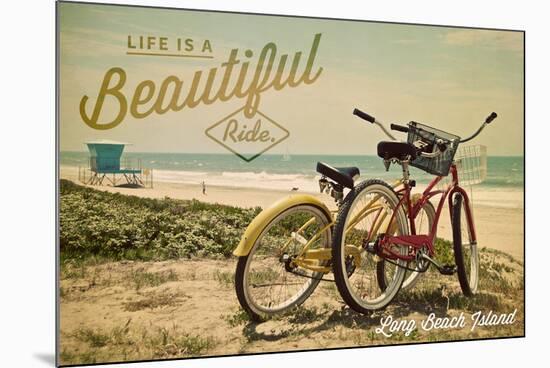 Long Beach Island, New Jersey - Bicycles and Beach Scene-Lantern Press-Mounted Premium Giclee Print