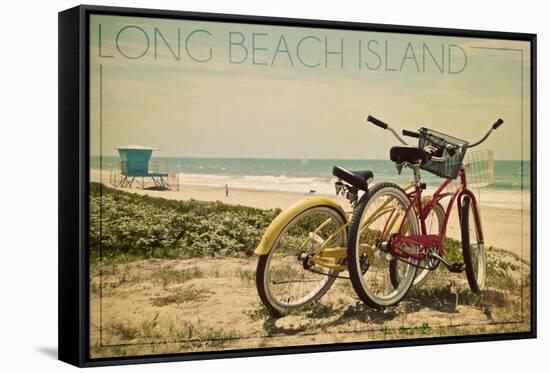 Long Beach Island, New Jersey - Bicycles and Beach Scene-Lantern Press-Framed Stretched Canvas