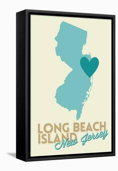 Long Beach Island, New Jersey - Blue and Teal - Heart Design-Lantern Press-Framed Stretched Canvas