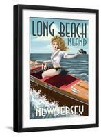Long Beach Island, New Jersey - Boating Pinup Girl-Lantern Press-Framed Art Print