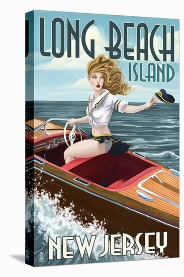 Long Beach Island, New Jersey - Boating Pinup Girl-Lantern Press-Stretched Canvas