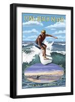 Long Beach Island, New Jersey - Day Surfer with Inset-Lantern Press-Framed Art Print