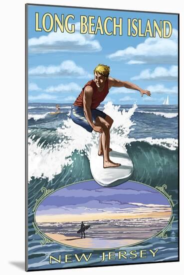 Long Beach Island, New Jersey - Day Surfer with Inset-Lantern Press-Mounted Art Print