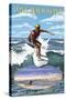 Long Beach Island, New Jersey - Day Surfer with Inset-Lantern Press-Stretched Canvas