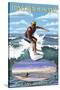 Long Beach Island, New Jersey - Day Surfer with Inset-Lantern Press-Stretched Canvas