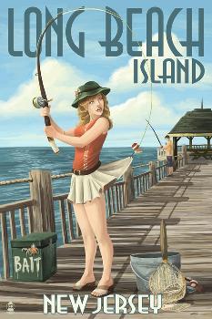 Long Beach Island, New Jersey - Fishing Pinup Girl' Prints - Lantern Press