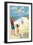 Long Beach Island, New Jersey - Kite Flyers-Lantern Press-Framed Art Print