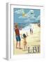 Long Beach Island, New Jersey - Kite Flyers-Lantern Press-Framed Art Print