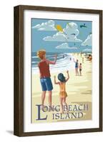 Long Beach Island, New Jersey - Kite Flyers-Lantern Press-Framed Art Print