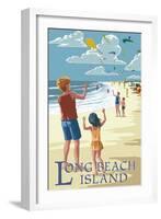 Long Beach Island, New Jersey - Kite Flyers-Lantern Press-Framed Art Print