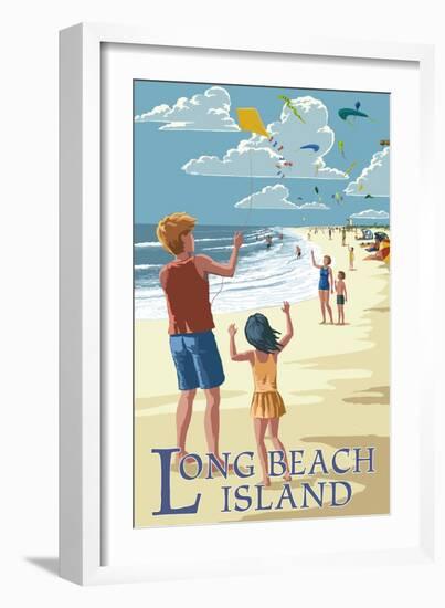 Long Beach Island, New Jersey - Kite Flyers-Lantern Press-Framed Art Print