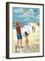 Long Beach Island, New Jersey - Kite Flyers-Lantern Press-Framed Art Print