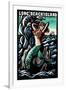 Long Beach Island, New Jersey - Mermaid Scratchboard-Lantern Press-Framed Art Print