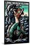 Long Beach Island, New Jersey - Mermaid Scratchboard-Lantern Press-Mounted Art Print