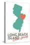 Long Beach Island, New Jersey - Orange and Teal - Heart Design-Lantern Press-Stretched Canvas