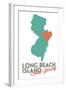 Long Beach Island, New Jersey - Orange and Teal - Heart Design-Lantern Press-Framed Art Print