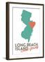 Long Beach Island, New Jersey - Orange and Teal - Heart Design-Lantern Press-Framed Art Print