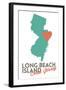 Long Beach Island, New Jersey - Orange and Teal - Heart Design-Lantern Press-Framed Art Print