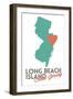 Long Beach Island, New Jersey - Orange and Teal - Heart Design-Lantern Press-Framed Art Print