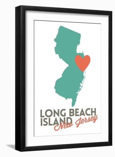 Long Beach Island, New Jersey - Orange and Teal - Heart Design-Lantern Press-Framed Art Print