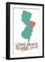 Long Beach Island, New Jersey - Orange and Teal - Heart Design-Lantern Press-Framed Art Print