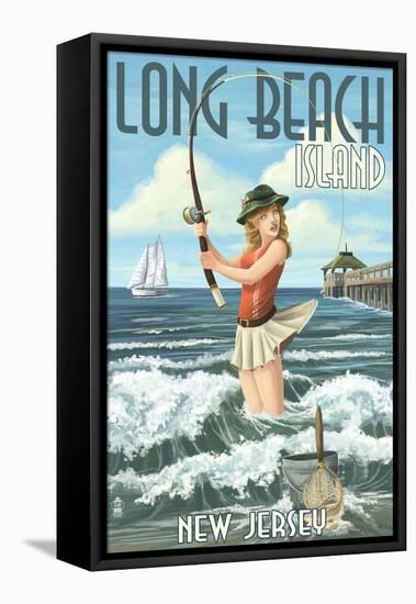 Long Beach Island, New Jersey - Pinup Girl Fishing-Lantern Press-Framed Stretched Canvas