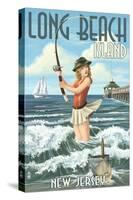 Long Beach Island, New Jersey - Pinup Girl Fishing-Lantern Press-Stretched Canvas