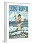 Long Beach Island, New Jersey - Pinup Girl Fishing-Lantern Press-Framed Art Print