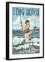 Long Beach Island, New Jersey - Pinup Girl Fishing-Lantern Press-Framed Art Print