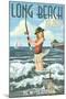 Long Beach Island, New Jersey - Pinup Girl Fishing-Lantern Press-Mounted Art Print