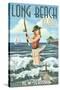 Long Beach Island, New Jersey - Pinup Girl Fishing-Lantern Press-Stretched Canvas