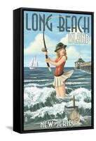 Long Beach Island, New Jersey - Pinup Girl Fishing-Lantern Press-Framed Stretched Canvas