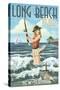 Long Beach Island, New Jersey - Pinup Girl Fishing-Lantern Press-Stretched Canvas