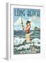 Long Beach Island, New Jersey - Pinup Girl Fishing-Lantern Press-Framed Art Print