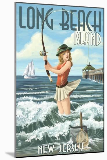 Long Beach Island, New Jersey - Pinup Girl Fishing-Lantern Press-Mounted Art Print