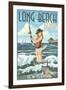 Long Beach Island, New Jersey - Pinup Girl Fishing-Lantern Press-Framed Art Print