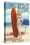 Long Beach Island, New Jersey - Pinup Surfer Girl-Lantern Press-Stretched Canvas